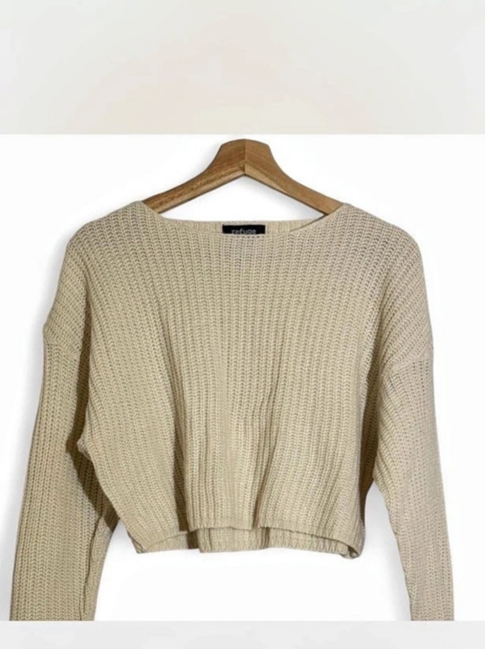 refuge Cropped Knit Sweater in Cream Size Medium